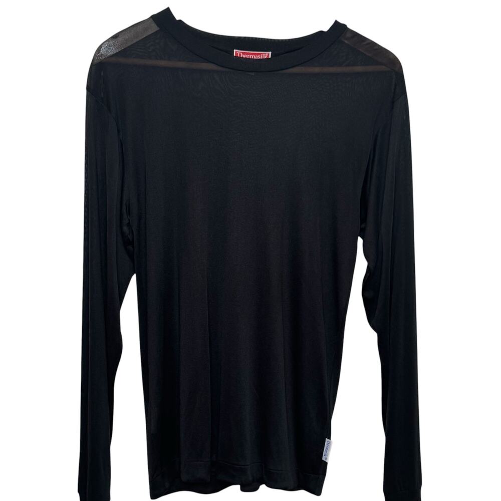 100% Silk Black Size Medium ThermaSilk Base Layer Long Sleeve Shirt